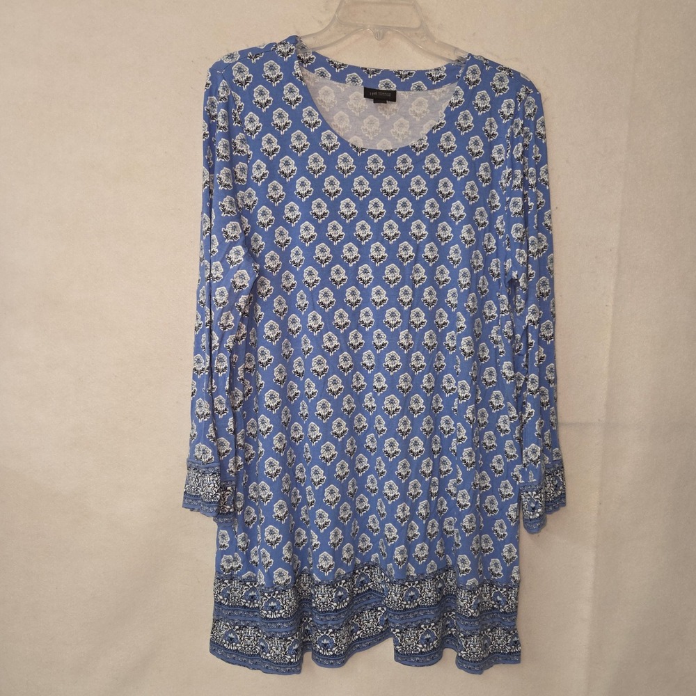 J Jill Wearever Collection Shirt‎ Blue Floral Print Long Sleeve Tunic Top L Tall